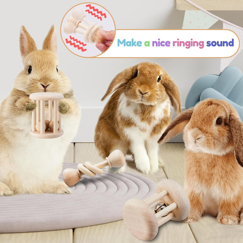 AOWPFVV 3 Chinchillas, Pcs Wooden Bunny Toys - Safe Rabbit & Guinea Pigs Teeth Grinding Toys for Hamsters & Small