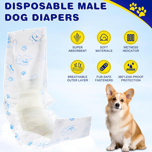 50 Count XPCARE Disposable Male Dog Diapers, Male Dog Wraps,Super Absorbent Leak-Proof Fit (Small)