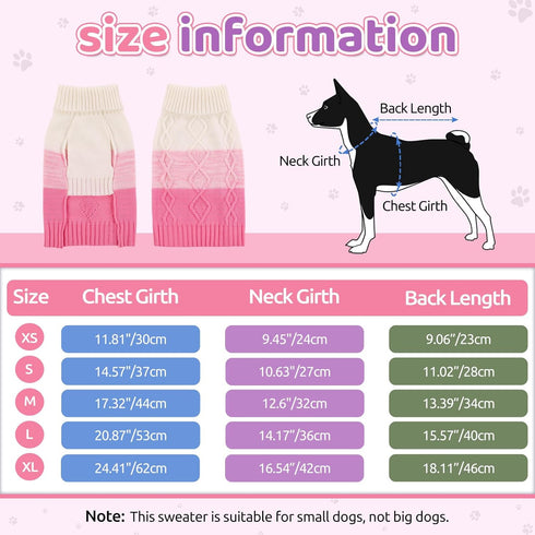 ASENKU Warm Dog Sweater for Small Medium Dogs - Thick Pullover Turtleneck Sweater for Fall Winter Clothing