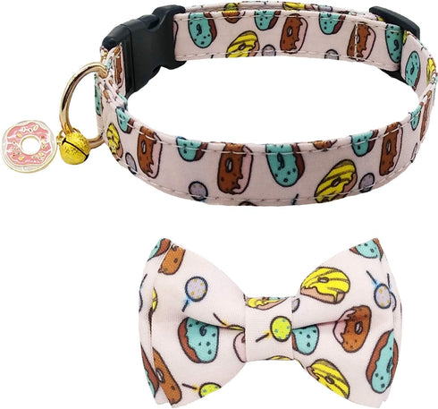 KUDES 2 Pack Print Dog Collars with Bow Tie, Adjustable Collars with Bells and Charm Safety Buckle for Dogs and Cats