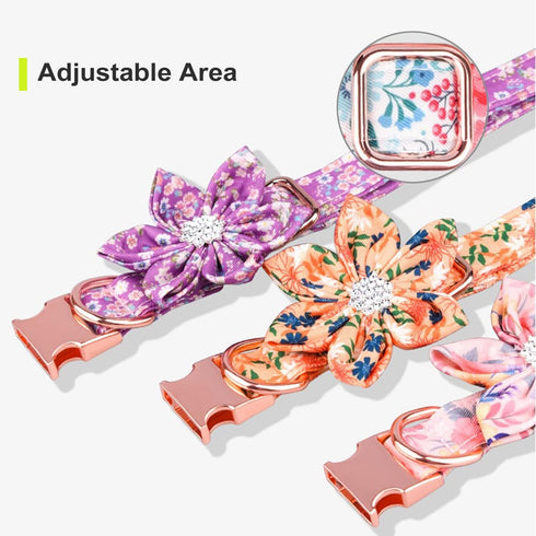 Dog Collar with Daisy Tie, 3 Patterns Soft & Comfy Flower Print Padded Pet Collars with Strong Metal Buckle for Boy and