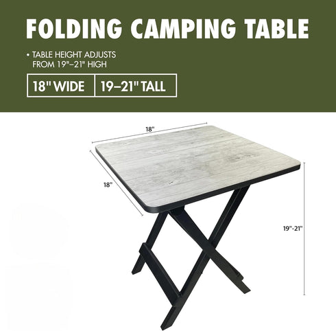 Generic 18" 19-21" Folding Camping Table Grey Wood Grain Square Height Adjustable Plastic Outdoor Portable Side Table