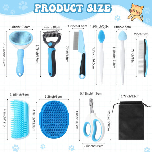 10 Trimmer Teenyyou Cats Grooming Kit - Pcs Pet Self Cleaning Kit for Indoor Long Hair Cats Include Brush Bath Brush