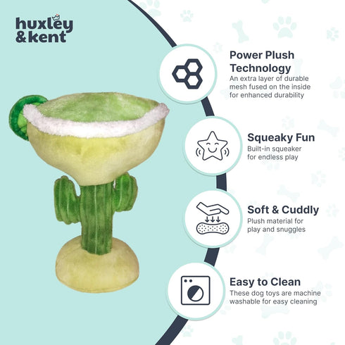 Huxley & Kent Plush Dog Toy with Squeaker, Power Plush Stuffed Toy for Dogs - Margarita Loco, Small