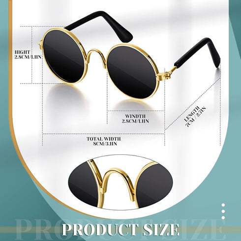 Xuniea 2 Pieces Cat Dog Chain Collar and Sunglasses Set, Rhinestone Collar with Secure Buckle and Round Glasses (Gold,