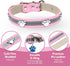 Reflective Dog Collar with Cute Paw Rivet Studded Soft PU Leather Adjustable Collar for Small Medium Large Dogs (Pink,