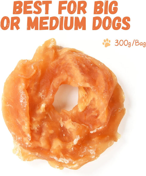 Pack, 10.6 oz Pawmate Dog Treats Chicken Jerky Rings, Rawhide-Free Grain-Free Real Dried Tenders Natural Chicken Breast