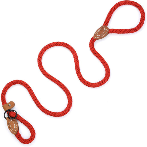 Mile High Life Slip Leads for Dogs, Heavy Duty Training Leash, 5 Feet No Pull with Leather Tip, Red Rope