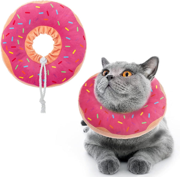 BINGPET Cute Donut Recovery Collar for Cats and Puppies, Soft Adjustable Protective E Collar After Surgery