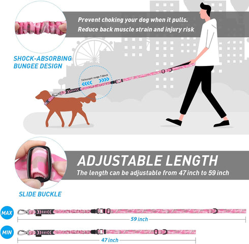 Hotsky Tactical Dog Leash Heavy Duty for Medium Large Dogs, 4-6FT Bungee Shock Absorbing with Padded Double Handle,