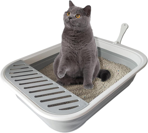 Senior Cat Litter Boxes, Collapsible Open Low Entry Cat Litter Pan with