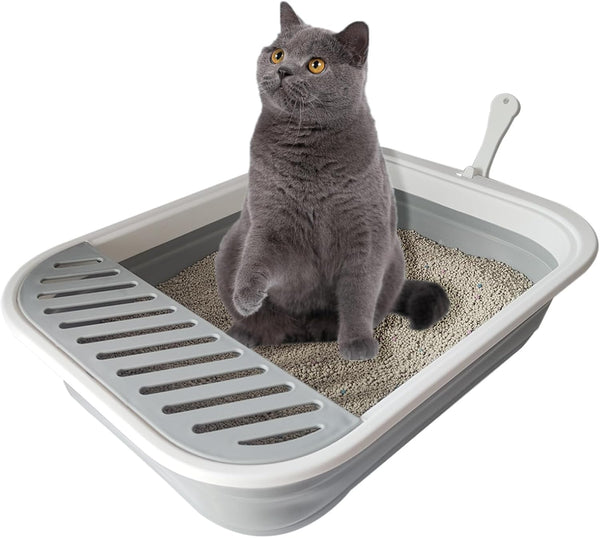 Senior Cat Litter Boxes, Collapsible Open Low Entry Cat Litter Pan with
