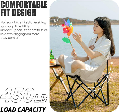 Herb Life 450 lbs Ultralight Folding Camping Chair, Capacity, Off-white, Solid, Adult, Outdoor, Beach, Lawn, Campground