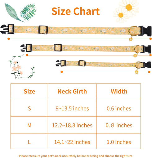 Cotton Handmade Dog Collar for Small Medium Large Dogs, Yellow Daisy with Pendant Cute Dog Collars, Ideal for Girl Dogs
