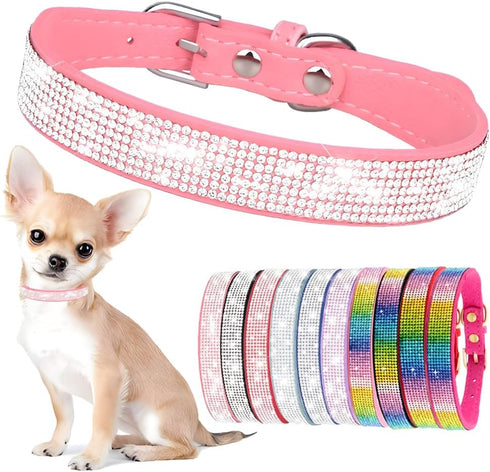 Hotlion Bling Rhinestone Dog Collar, Cute Dazzling Crystal Diamond Collars for Small Dogs, Boys, Girls (Pink, L)