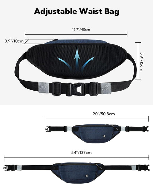 WATERFLY Large Water Resistant Fanny Pack for Men Women, Hiking Waist Bag for Running, Walking, Traveling, All Phones