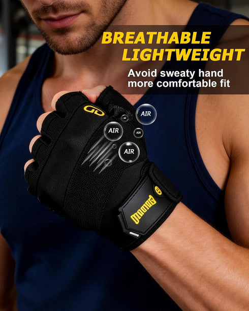 FitDA Workout Gloves for Men & Women - Fingerless Padded Weight Lifting Gloves with Non-Slip Grip & Short Wrist Design