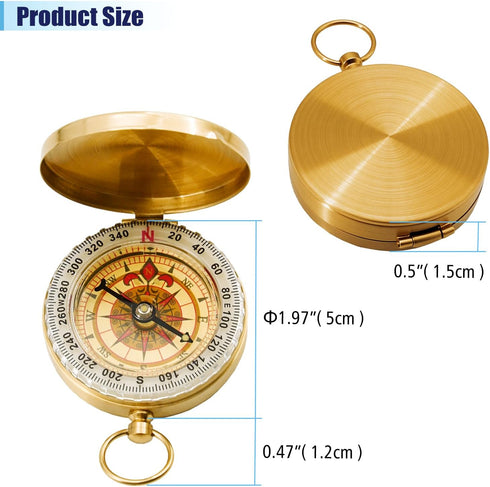 Rovella 2Pcs Metal Camping Survival Compass, Brass Pocket Compass, Glow in The Dark Survival Gear for Hiking Camping