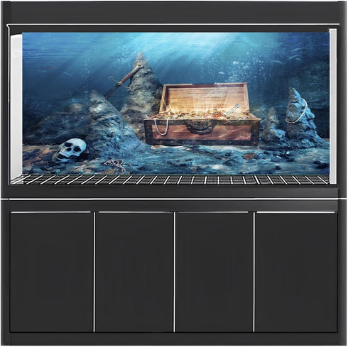 AWERT 48x20 inches Underwater Aquarium Background - Opened Treasure Chest with Bright Gold Treasure Box Vinyl