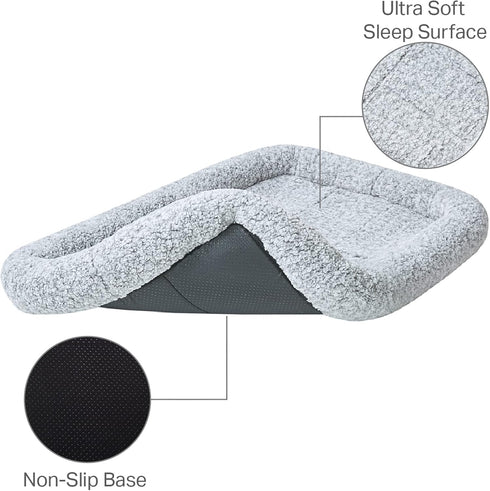 Friends Forever Bolster Dog Crate Mat - 30 Inch Washable Dog Crate Pad in Nova Grey