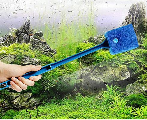 2 Pieces Aquarium Cleaning Brush - Double-Sided Sponge Brush with Long Handle for Aquariums (Blue, Green)