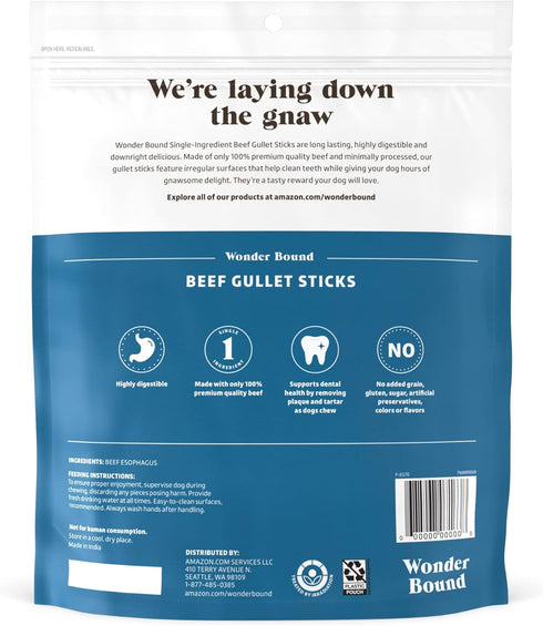 Amazon Brand - Wonder Bound Beef Gullet Sticks Dog Treats, 5-6 Inch, Pack of 25, Highly Digestible, Minimally Processed, 7.05 Ounce, 25 Count (Pack of 1)