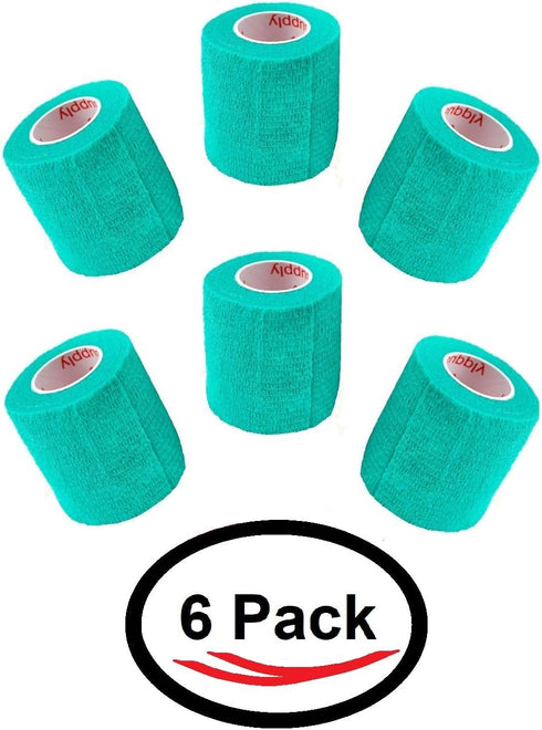 2 Inch Vet Wrap Tape Bulk (Teal) (Pack of 6) Self-Adhesive Flex Bandage Grip Roll for Pets