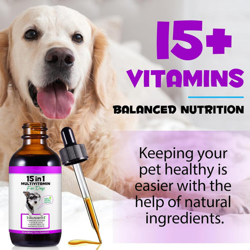 ZIXAOK 15-in-1 Immune Dog Multivitamin Drops for Dogs | Liquid Multivitamin with Glucosamine, MSM & Omega for Joint