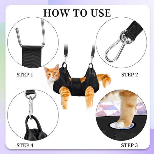 Cat Grooming Hammock, Nail Clipper Hammock for Trimming, Dog Sling for Nail Clipping, Hanging Harness (Black XS)