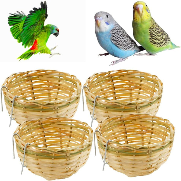 VTurboWay 4 Pack Tiny Handwoven Bamboo Bird Nest Cage, Hatching Breeding Cave for Small Birds