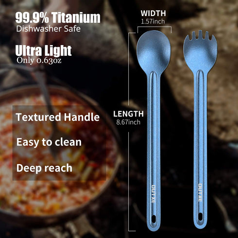 OUTXE Titanium Long Handle Spork and Spoon, 8.7-Inch Soup Spoon, Camping Spork and Spoon, Eco-Friendly Coffee Spoon, Spork and Spoon Set by OUTXE
