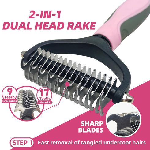 7 Set Pet Grooming Kit - PCS Deshedding Brush with Slicker, Undercoat Rake, Bath Brush & Nail Clipper for Short & Long