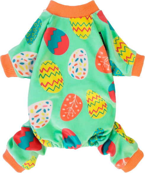 Fitwarm Easter Egg Dog Pajamas, Holiday Clothes for Small Dogs, Lightweight Velvet Pet Outfit (Light Green, Orange,