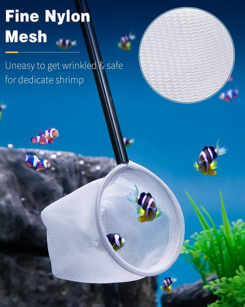 Pawfly Aquarium Shrimp Net Tiny Fish Tank Net with Extendable Stainless Steel Handle Soft Round Fine Net Mesh for Shrimp Baby Fish Food Residue Debris Skimming Net for Small Ponds by Pawfly