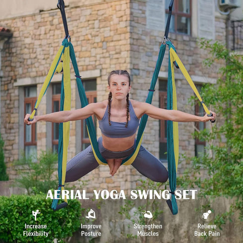 Premium Aerial Yoga Swing Hammock - Inversion Therapy with 2 Free Extension Straps for Home & Gym Fitness.