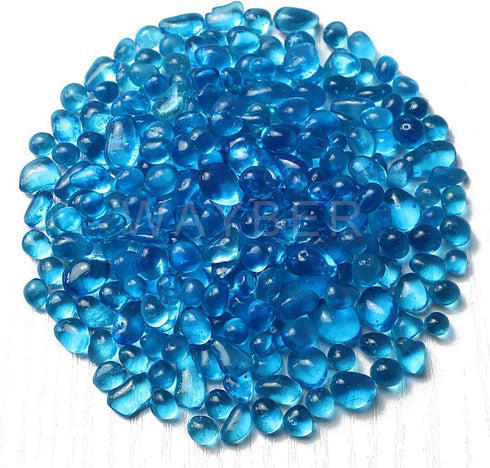 Glass Stones, 1Lb/460g Irregular Sea Glass Pebbles Non-Toxic Artificial Crystal Gemstones for Aquarium Turtle Tank Vase Filler Terrarium Flowerpot Decoration, Lake Blue