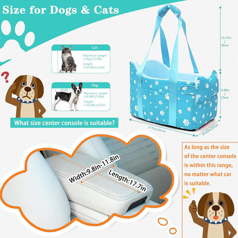15lbs,Detachable Cullaby Center Console Dog Car Seat for Small Dogs Under Washable Booster Pet Car Seat Travel Bed