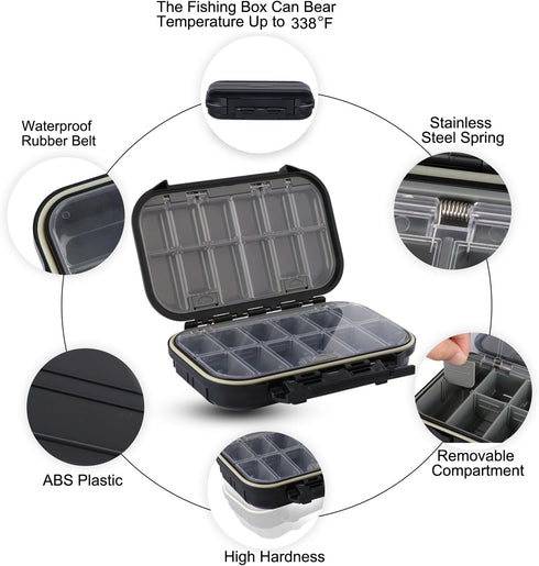 Goture Small Tackle Box, Waterproof Fishing Lure Boxes, 2-Sided Adjustable Small Plastic Case Storage Containers (Black)