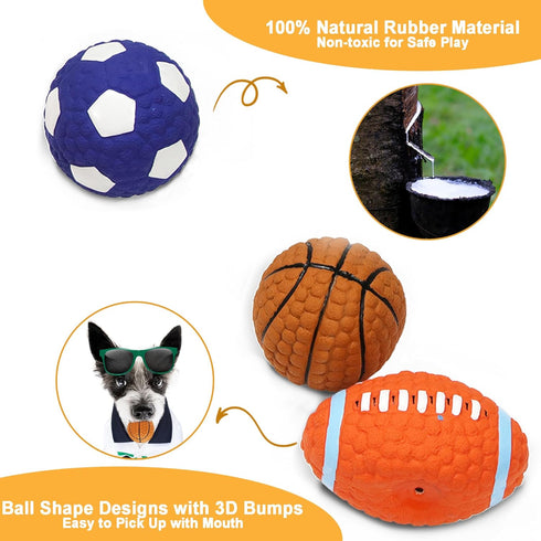 2.4" Squeaky Latex Dog Toy Ball Sports Balls Set, Soft, Bouncy & Durable for Small Medium Dogs, 5 Pcs/Set