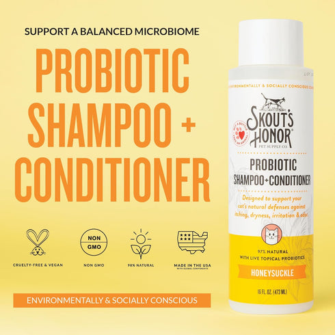 Omega-3s, 97% 16oz, 2-Pack Skout's Honor Probiotic Cat Shampoo & Conditioner with Avocado Oil & Natural, Paraben