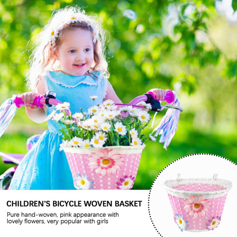 Kid Bike Basket - Flower Style Plastic Front Handlebar Basket for Outdoor Cycling