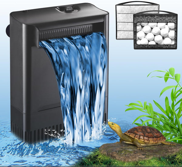 Turtle Tank Filter, Adjustable 30-55 Gal, 290GPH Large Internal Filter with 3-Stage Bio-Filtration