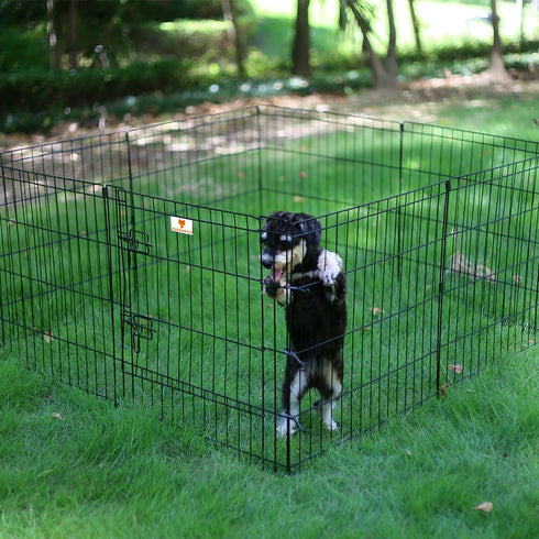 PEEKABOO Dog Pen Pet Playpen, Indoor Foldable Metal Wire Exercise Puppy Play Yard, Outdoor 8 Panels 24 Inch (Black)