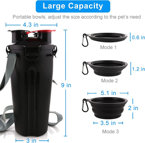 Dog Travel Water Bottle with Collapsible Bowls, 2 in 1 Pet Food Container for Outdoor Activities