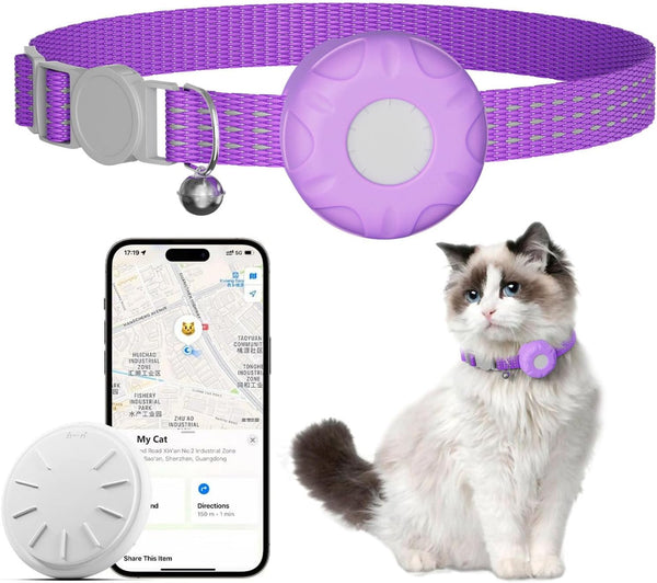 Cat Tracker,No Monthly Fee GPS Trackers for Cats Work with Apple Find