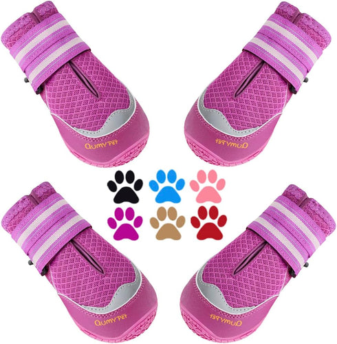 QUMY 4PCS Dog Boots for Large Dogs, Breathable Nonslip Paw Protectors for Hot Pavement, Purple Size 2