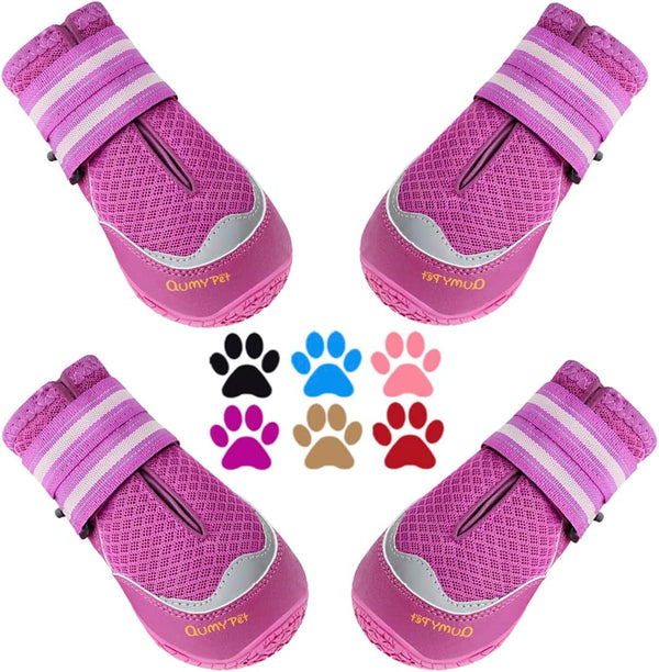 QUMY 4PCS Dog Boots for Large Dogs, Breathable Nonslip Paw Protectors for Hot Pavement, Purple Size 2