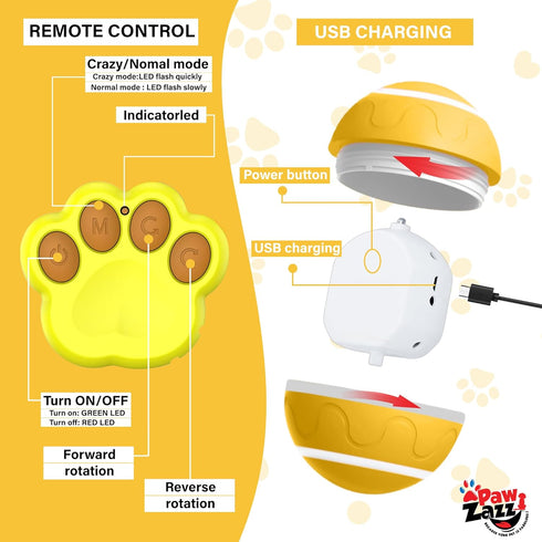 New Interactive Dog Toy Ball with Remote Control, Self Rolling USB Rechargeable Ball