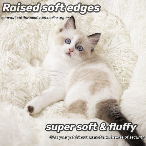Anti Anxiety Round Fluffy Plush Faux Fur Dog Bed & Cat Bed, Original Bed for Small Medium Large Pets, Relieves Joints