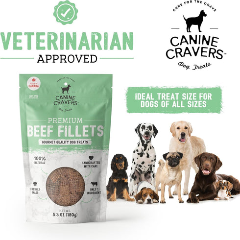 Canine Cravers Single Ingredient Dog Treats – 100% All Natural, Grain, Gluten, and Soy Free (Premium Beef Fillets, 5.3